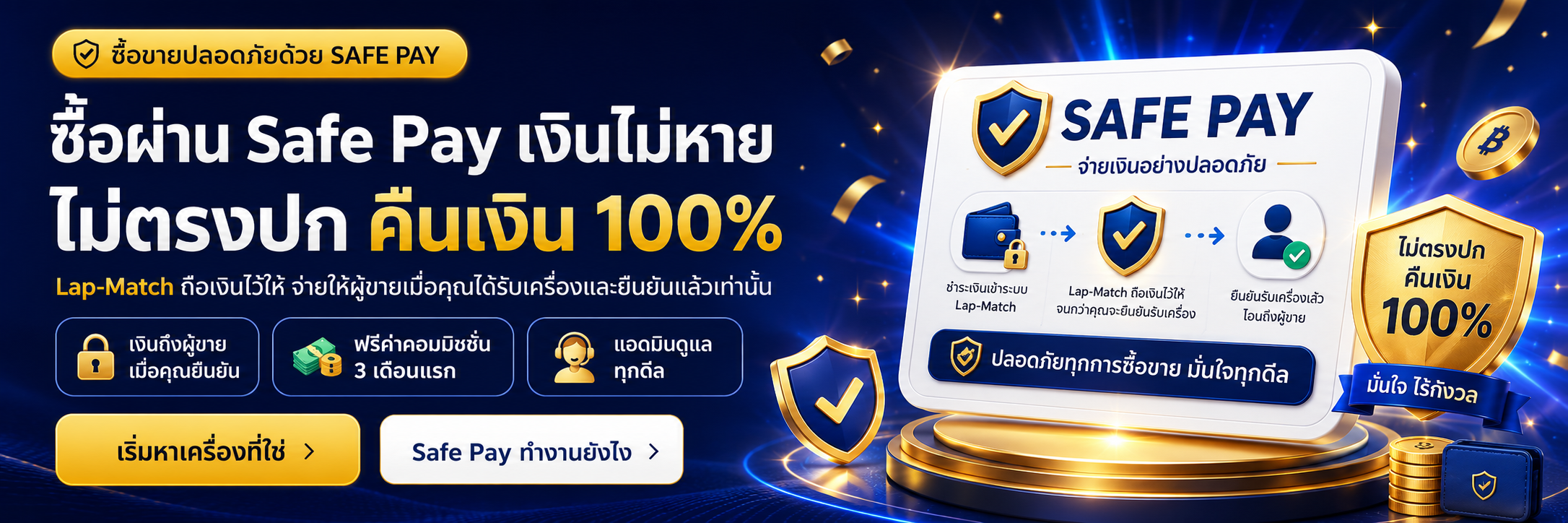 ซื้อขายปลอดภัยด้วย Safe Pay — ซื้อผ่าน Safe Pay เงินไม่หาย ไม่ตรงปกคืนเงิน 100% Lap-Match ถือเงินไว้ให้ จ่ายให้ผู้ขายเมื่อคุณได้รับเครื่องและยืนยันแล้วเท่านั้น ฟรีค่าคอมมิชชั่น 3 เดือนแรก